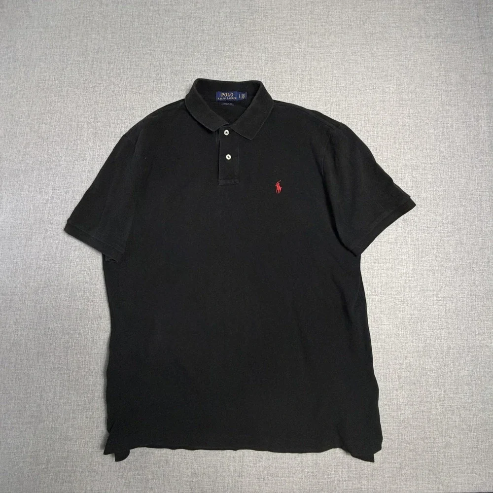 Polo Ralph Lauren Polo Shirt Mens L Black 100% Cotton Short Sleeve Classic Fit